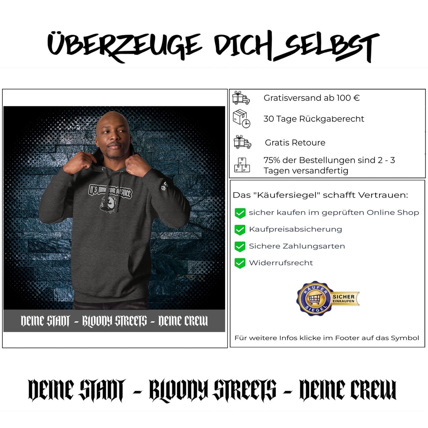 Streetwear Hoodie - IT`S TIME FOR JUSTICE - Stickerei