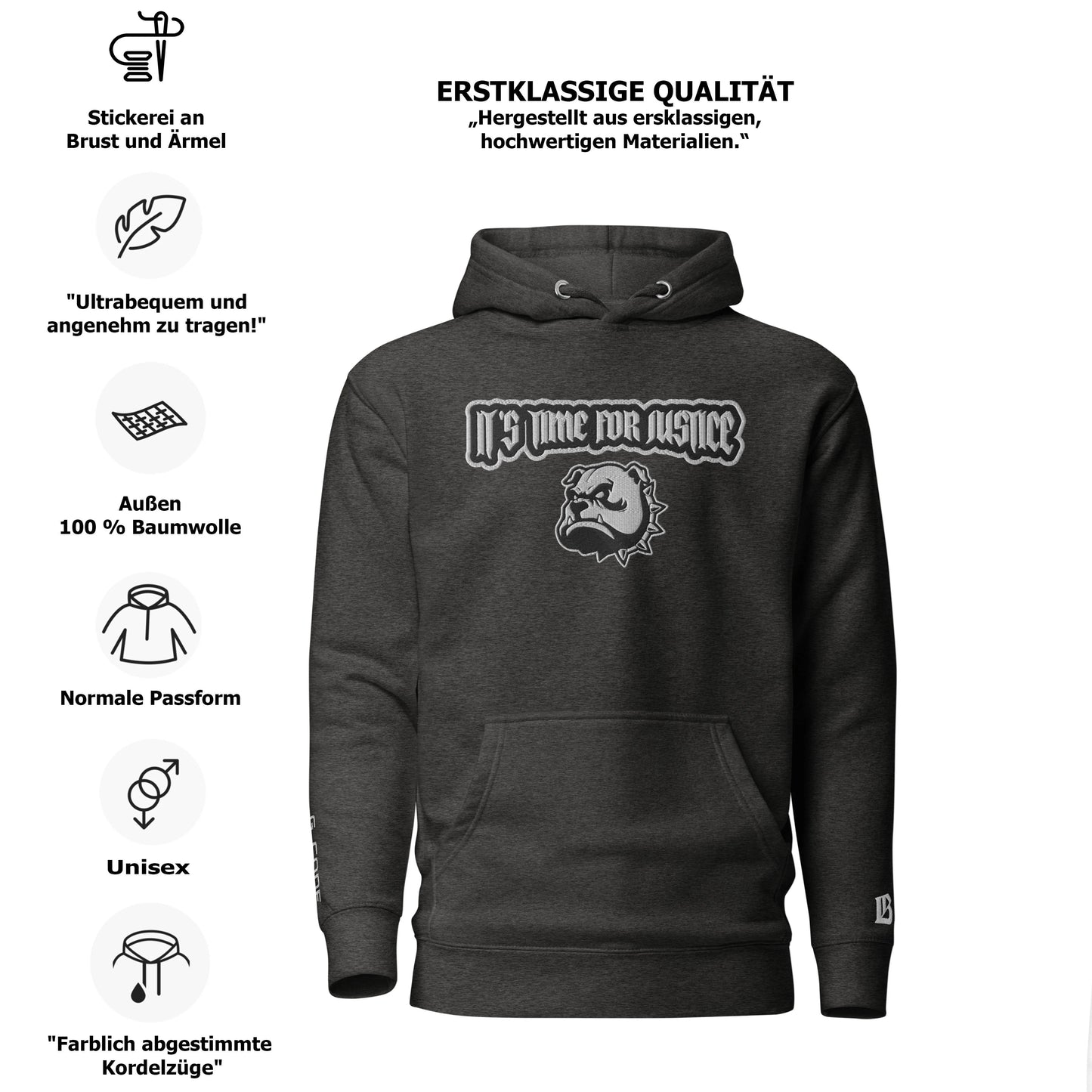 Streetwear Hoodie - IT`S TIME FOR JUSTICE - Stickerei