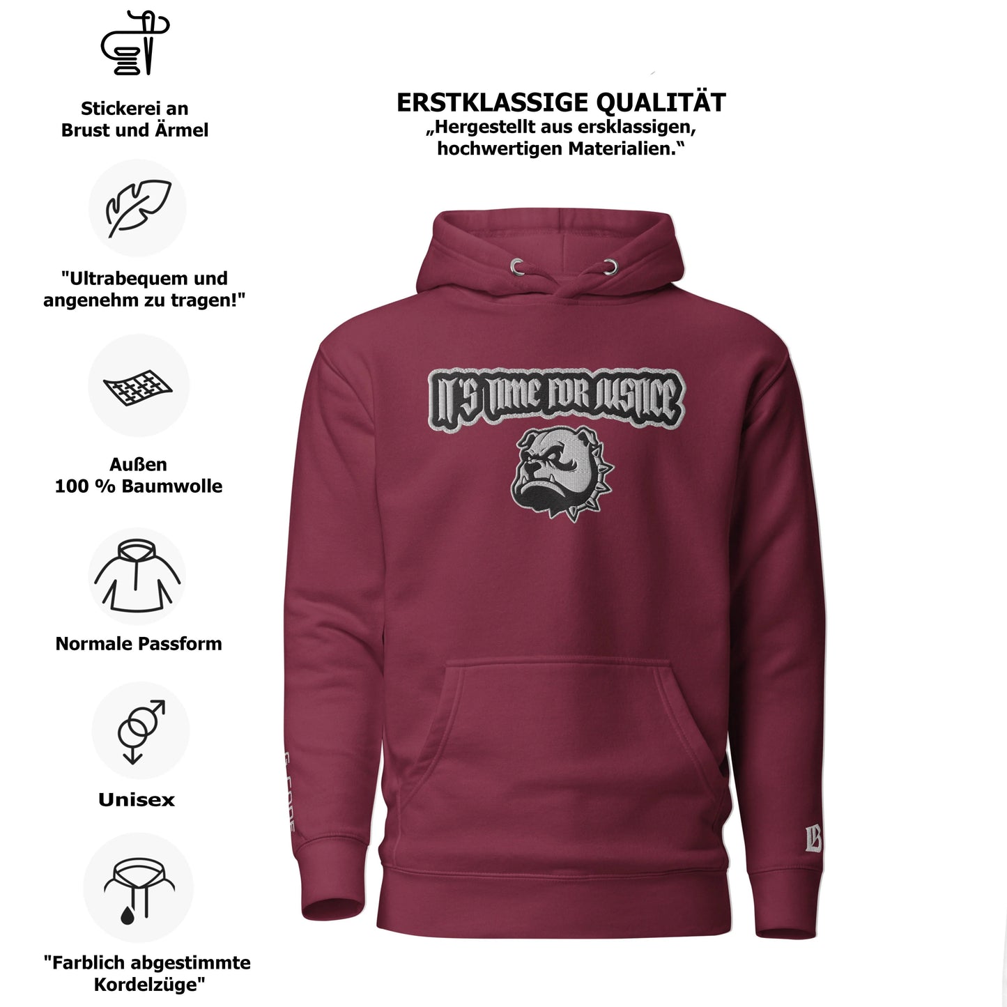 Streetwear Hoodie - IT`S TIME FOR JUSTICE - Stickerei