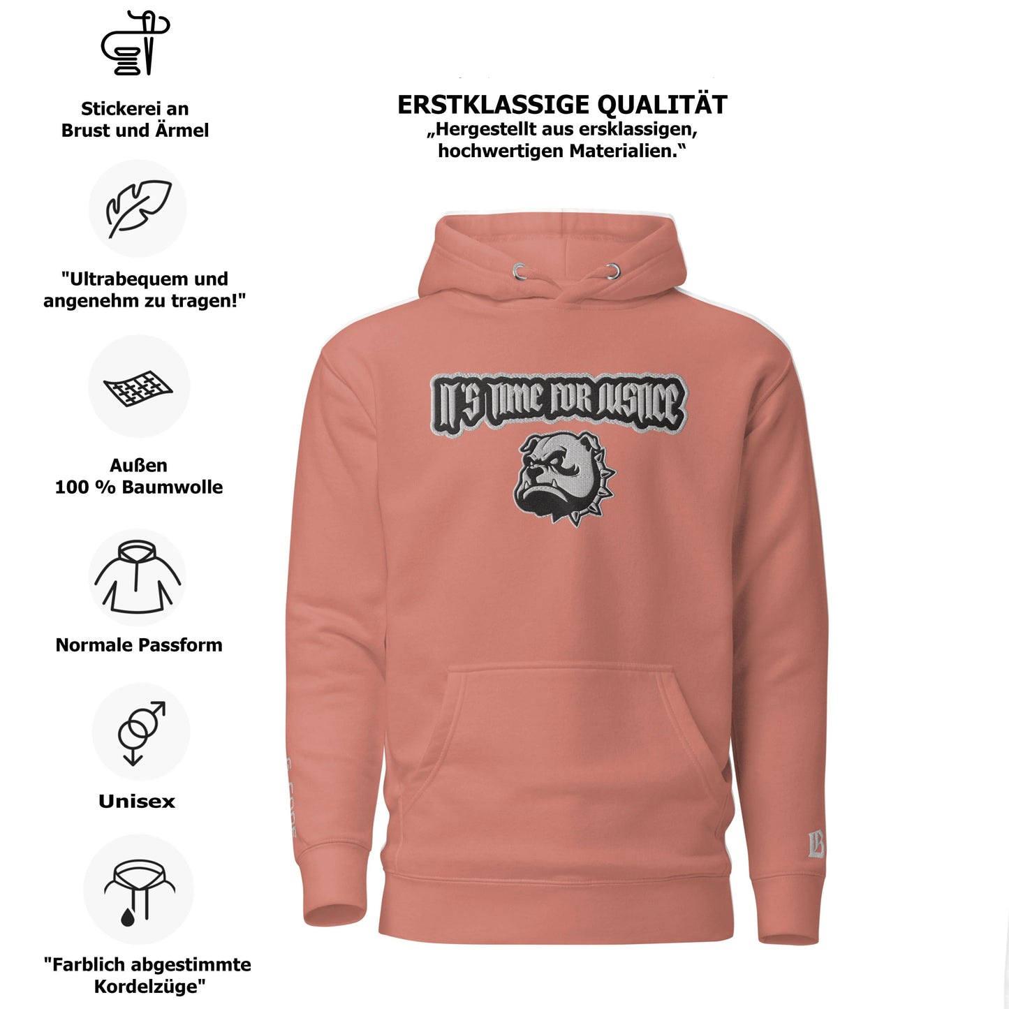 Streetwear Hoodie - IT`S TIME FOR JUSTICE - Stickerei