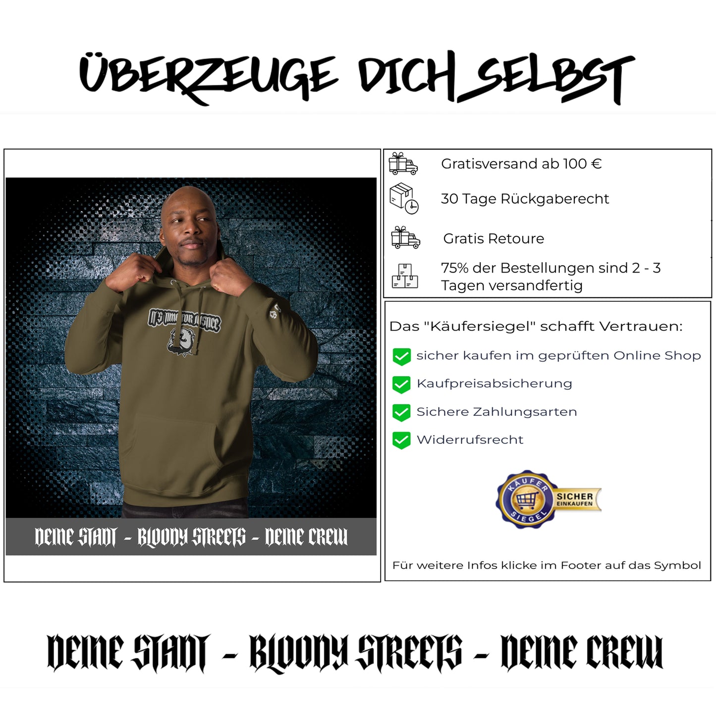 Streetwear Hoodie - IT`S TIME FOR JUSTICE - Stickerei