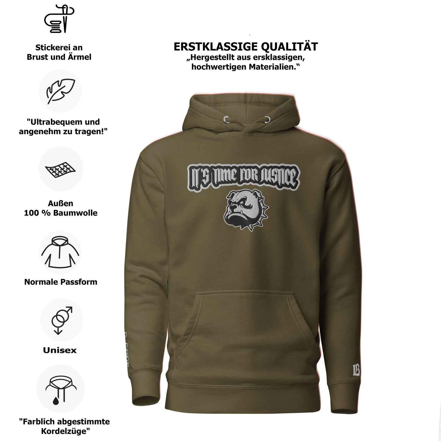 Streetwear Hoodie - IT`S TIME FOR JUSTICE - Stickerei