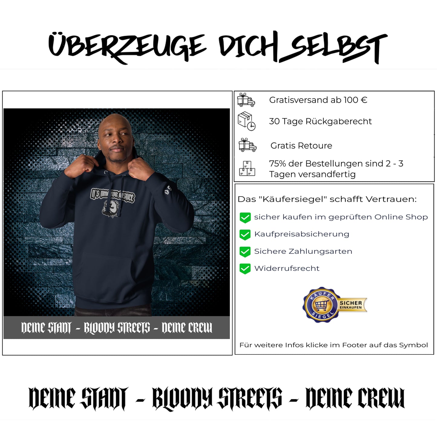 Streetwear Hoodie - IT`S TIME FOR JUSTICE - Stickerei