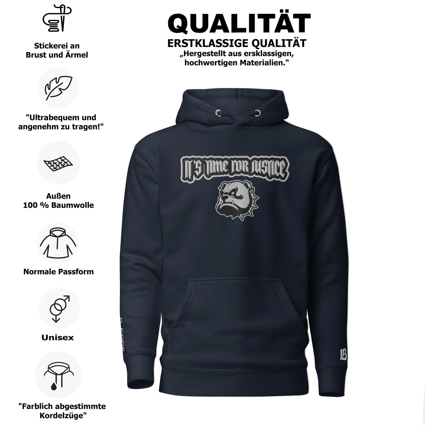 Streetwear Hoodie - IT`S TIME FOR JUSTICE - Stickerei