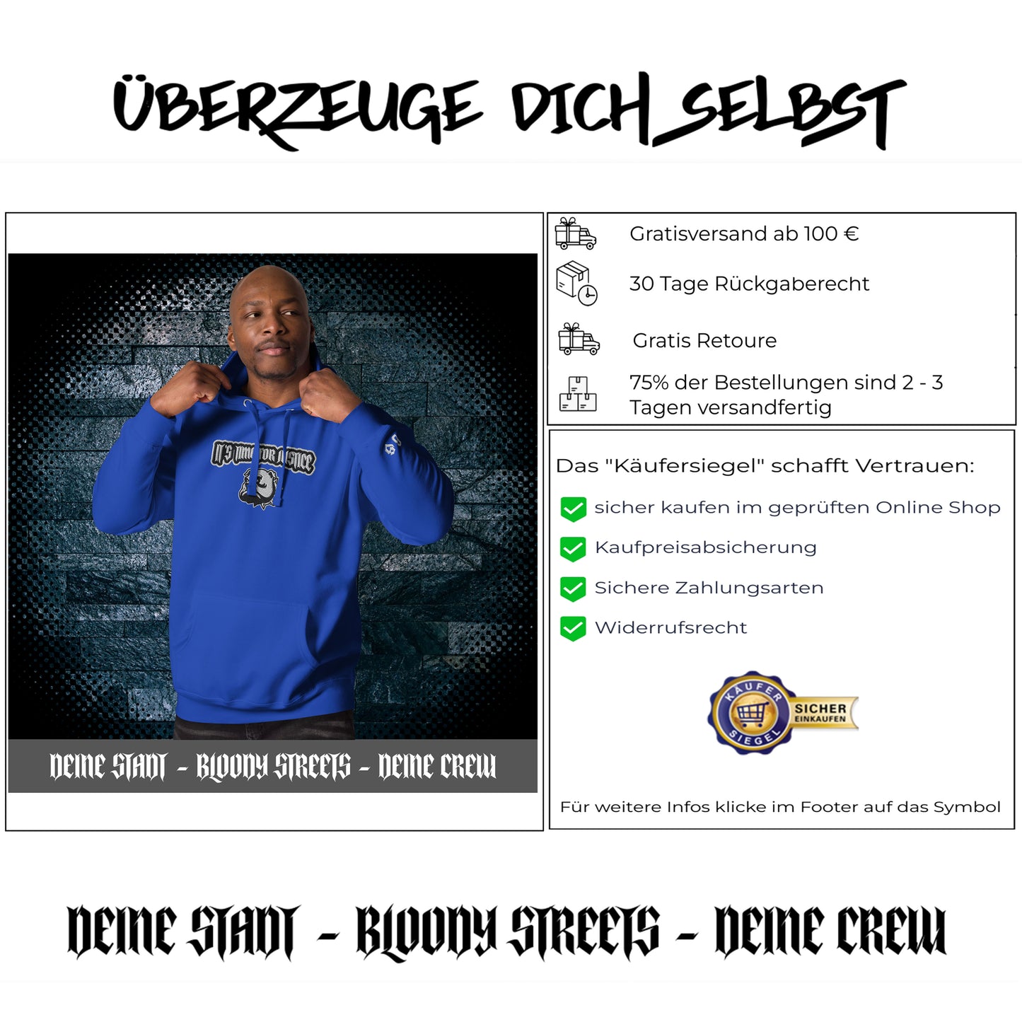 Streetwear Hoodie - IT`S TIME FOR JUSTICE - Stickerei