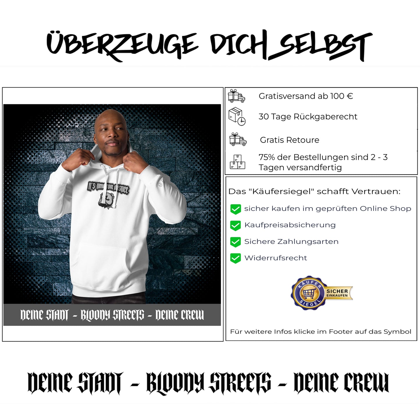 Streetwear Hoodie - IT`S TIME FOR JUSTICE - Stickerei