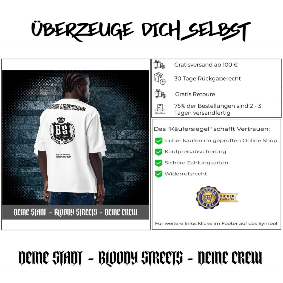 Schweres oversized Streetwear T-Shirt IT'S NOT A GAME - BLOODY - STREETS.DE Streetwear Herren und Damen Hoodies, T-Shirts, Pullis