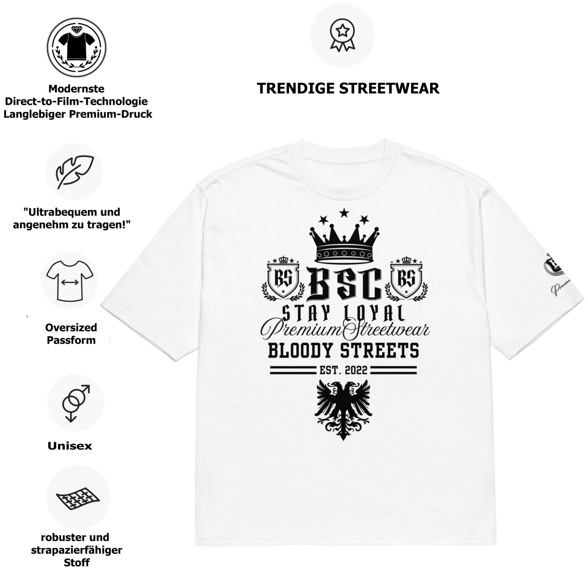Schweres Streetwear oversized T-Shirt - "Stay Loyal G" - BLOODY - STREETS.DE Streetwear Herren und Damen Hoodies, T-Shirts, Pullis