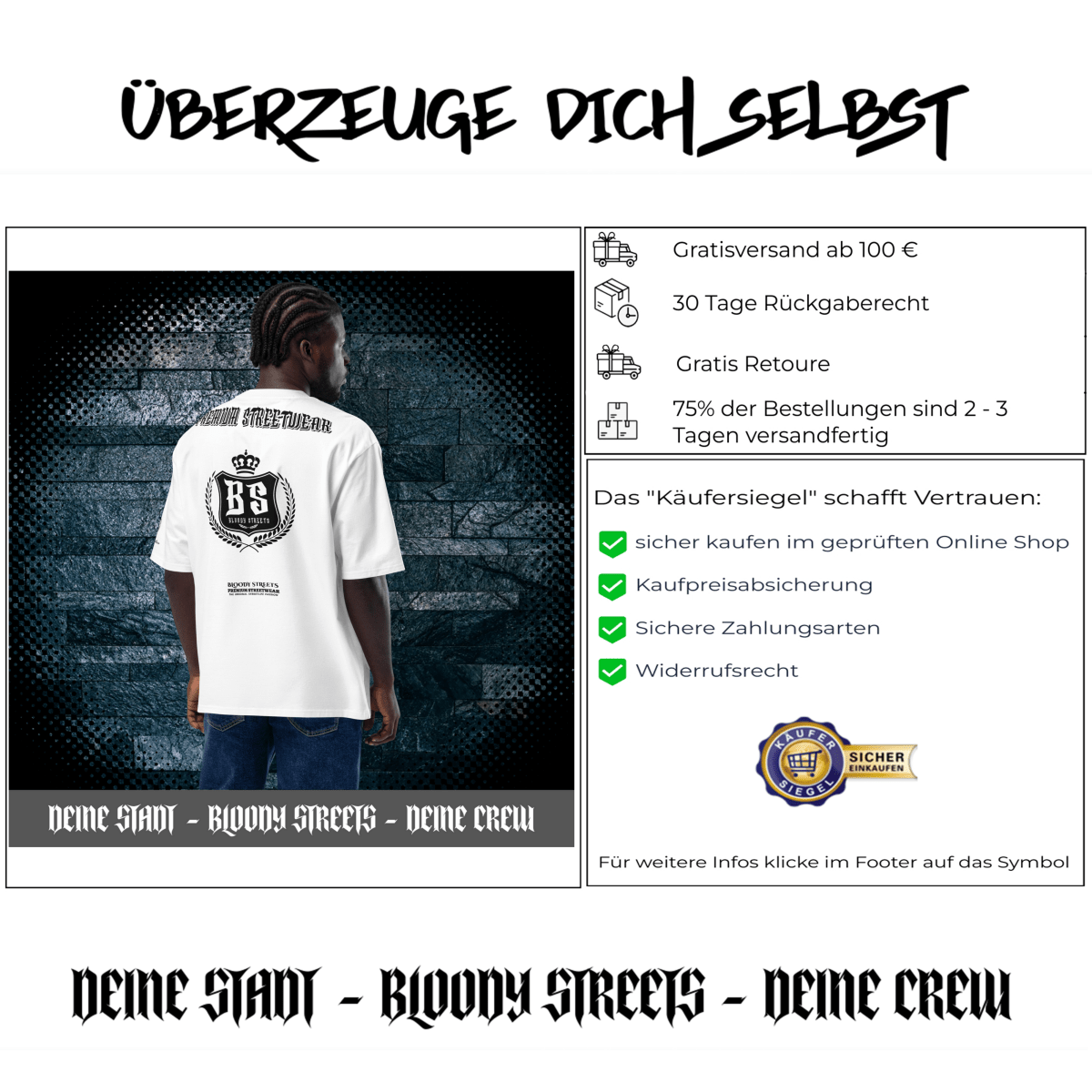 Schweres Streetwear oversized T-Shirt - "Stay Loyal G" - BLOODY - STREETS.DE Streetwear Herren und Damen Hoodies, T-Shirts, Pullis