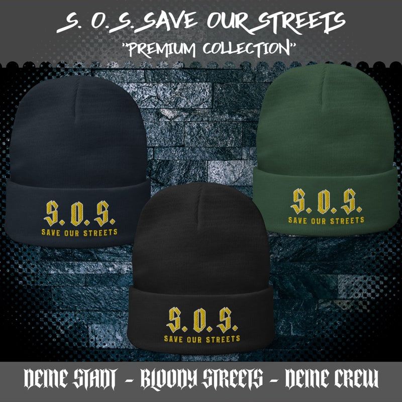 Streetwear Beanie - Stickerei S.O.S. SAVE OUR STREETS
