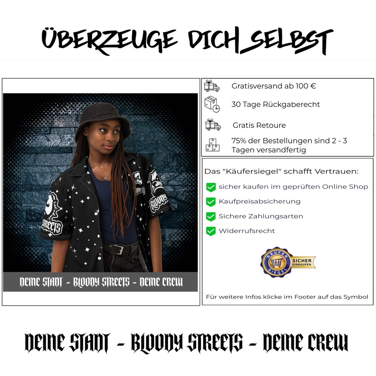 Streetwear Hemd Unisex - Black Bloody Streets Dog - BLOODY - STREETS.DE Streetwear Herren und Damen Hoodies, T-Shirts, Pullis