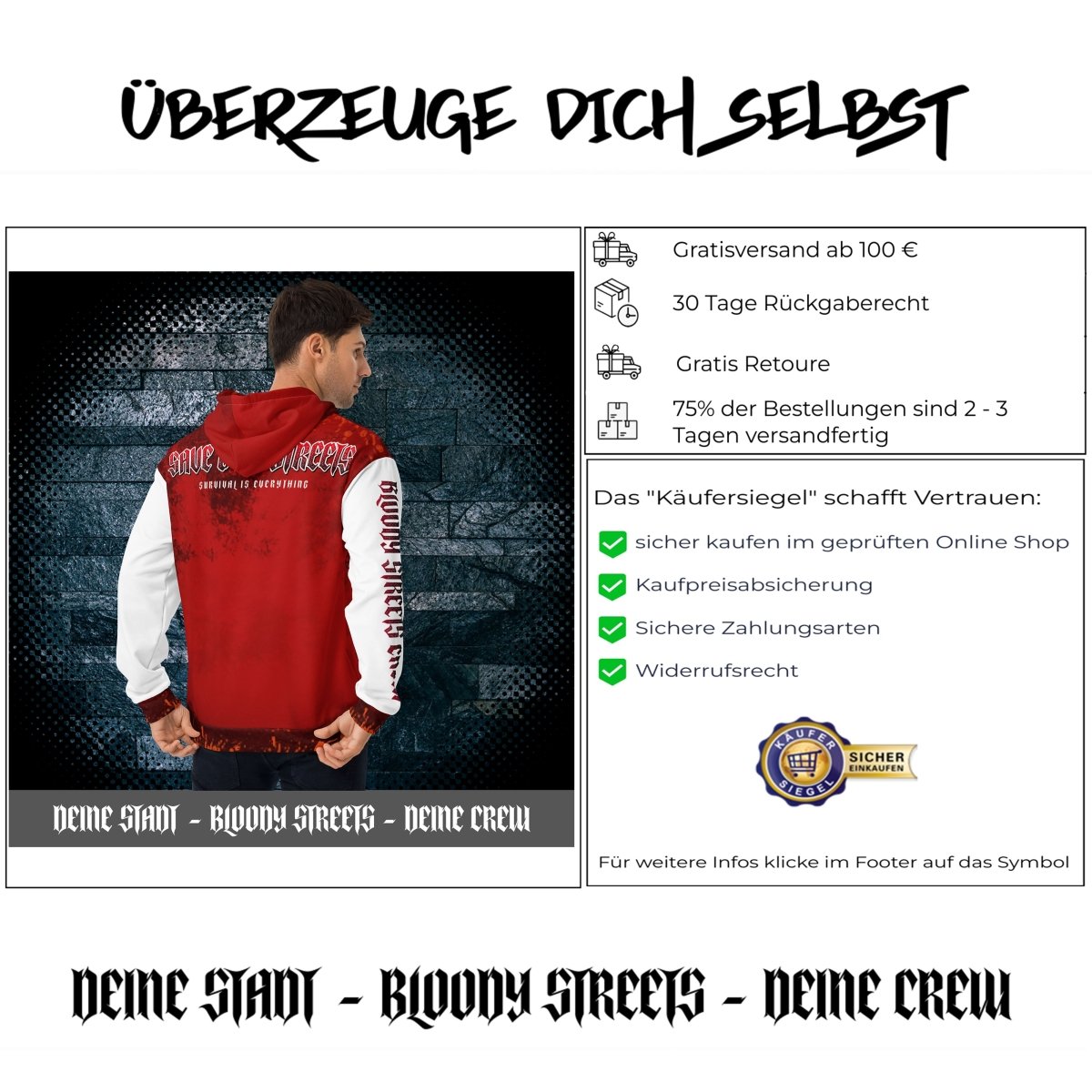 Streetwear Hoodie BLOOD - LINE V3 - BLOODY - STREETS.DE Streetwear Herren und Damen Hoodies, T-Shirts, Pullis