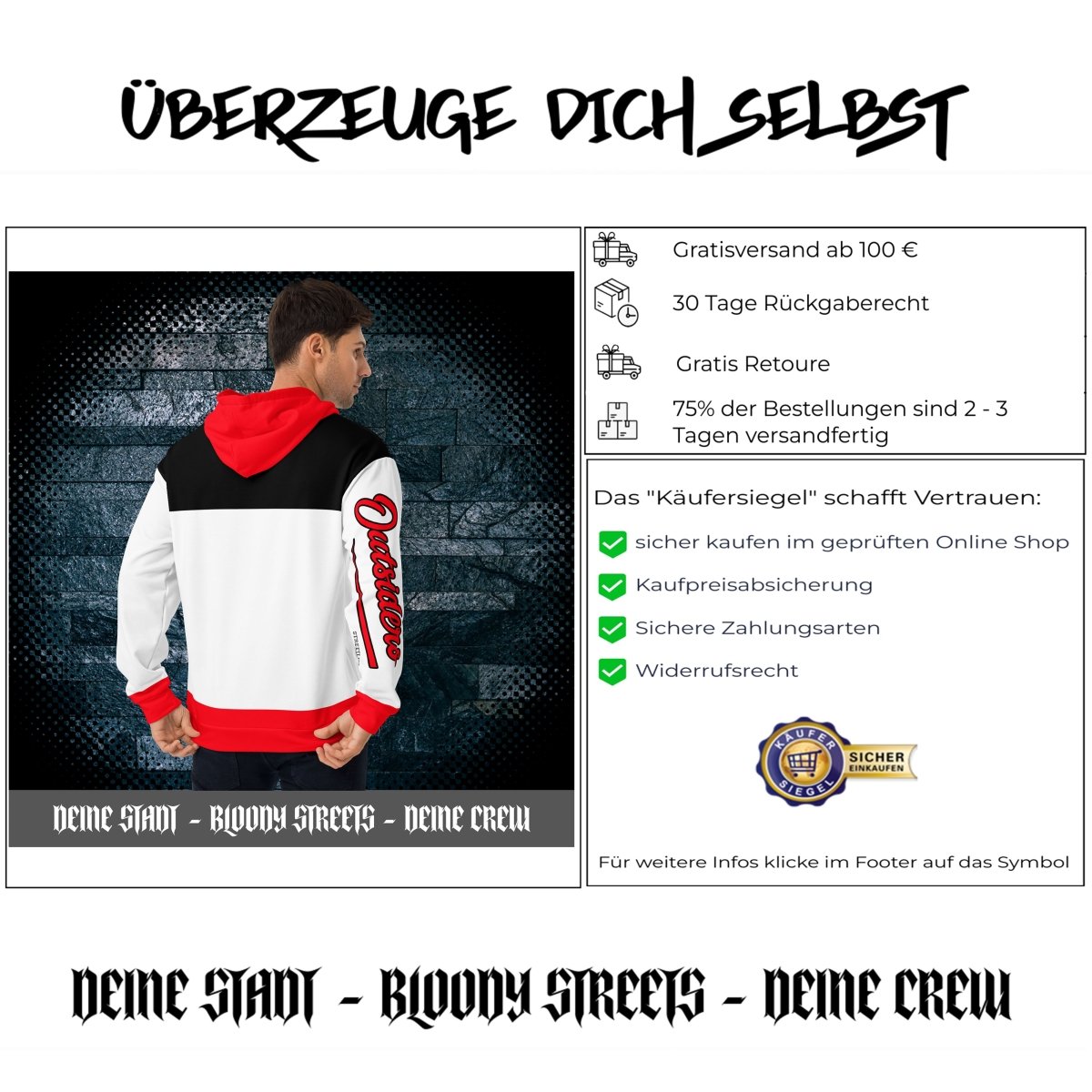 Streetwear Hoodie BS OUTSIDERS Unisex - BLOODY - STREETS.DE Streetwear Herren und Damen Hoodies, T-Shirts, Pullis