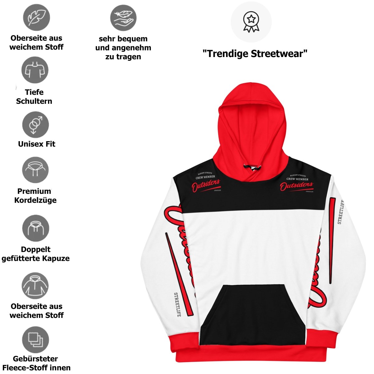 Streetwear Hoodie BS OUTSIDERS Unisex V2 - BLOODY - STREETS.DE Streetwear Herren und Damen Hoodies, T-Shirts, Pullis