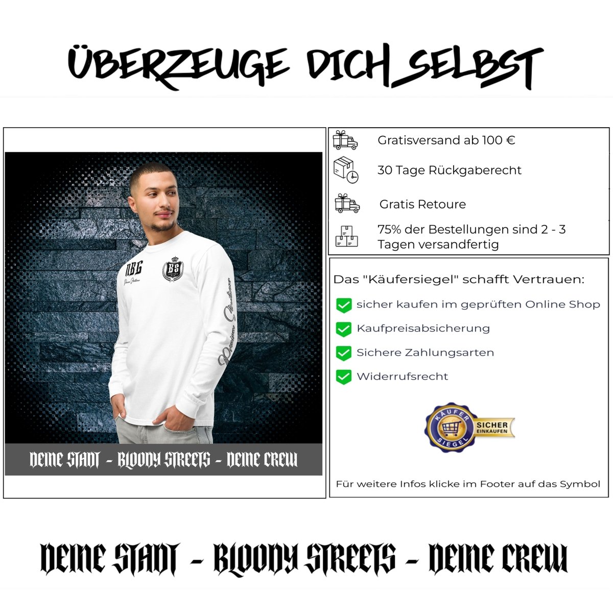 Streetwear Longsleeve "OG" - Textilgefärbtes Schweres Langarmshirt - BLOODY - STREETS.DE Streetwear Herren und Damen Hoodies, T-Shirts, Pullis
