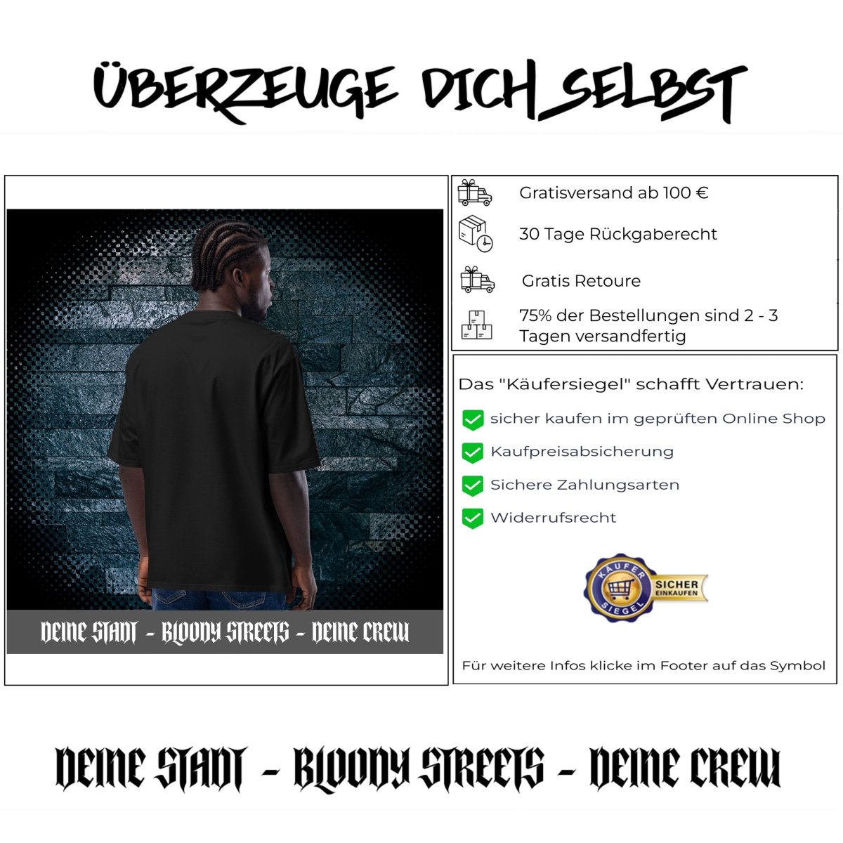 Streetwear Oversized heavyweight T-Shirt - BS OUTSIDERS - BLOODY - STREETS.DE Streetwear Herren und Damen Hoodies, T-Shirts, Pullis