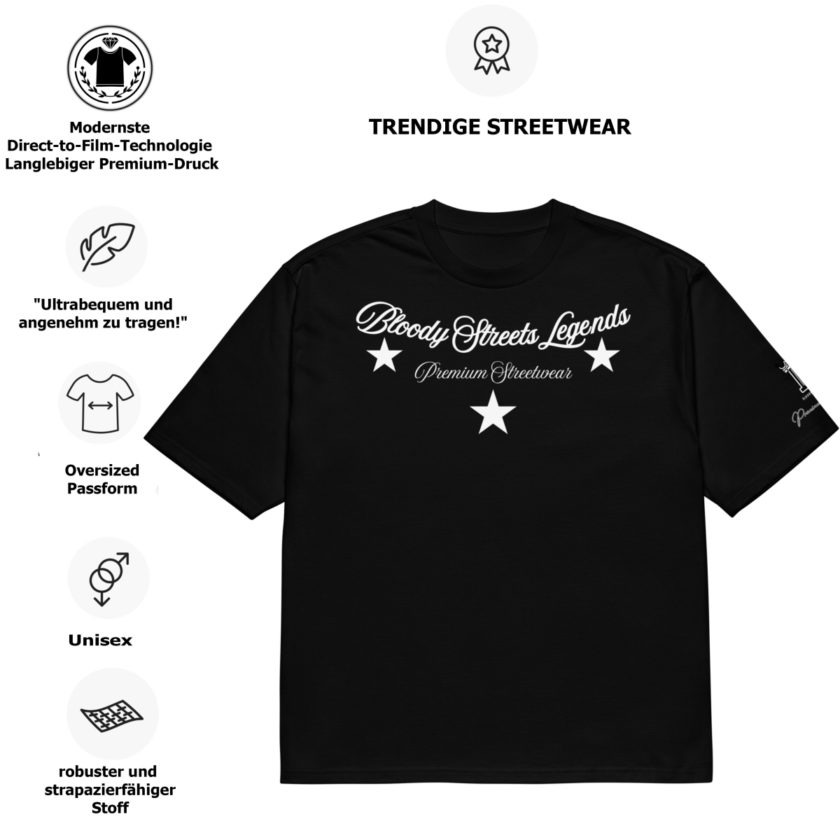 Streetwear T-Shirt "Bloody Streets Legends V2" schweres oversized T-Shirt - BLOODY - STREETS.DE Streetwear Herren und Damen Hoodies, T-Shirts, Pullis