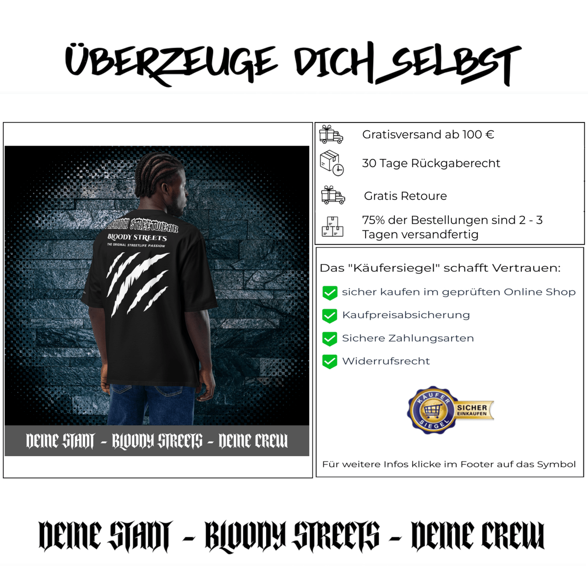 Streetwear T-Shirt "Bloody Streets Legends V2" schweres oversized T-Shirt - BLOODY - STREETS.DE Streetwear Herren und Damen Hoodies, T-Shirts, Pullis