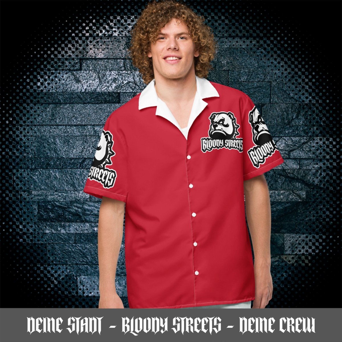 Streetwear Unisex Hemd - Black Bloody Streets Dog Red - White - BLOODY - STREETS.DE Streetwear Herren und Damen Hoodies, T-Shirts, Pullis