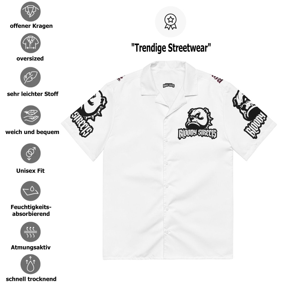 Streetwear Unisex Hemd - Black Bloody Streets Dog White - BLOODY - STREETS.DE Streetwear Herren und Damen Hoodies, T-Shirts, Pullis
