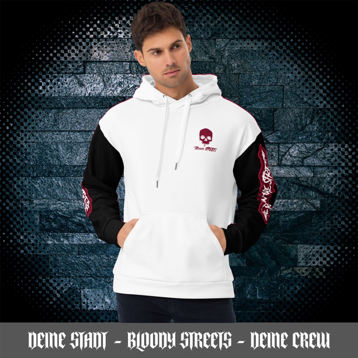 We Run The Streets WHITE Hoodie - BLOODY - STREETS.DE Streetwear Herren und Damen Hoodies, T-Shirts, Pullis