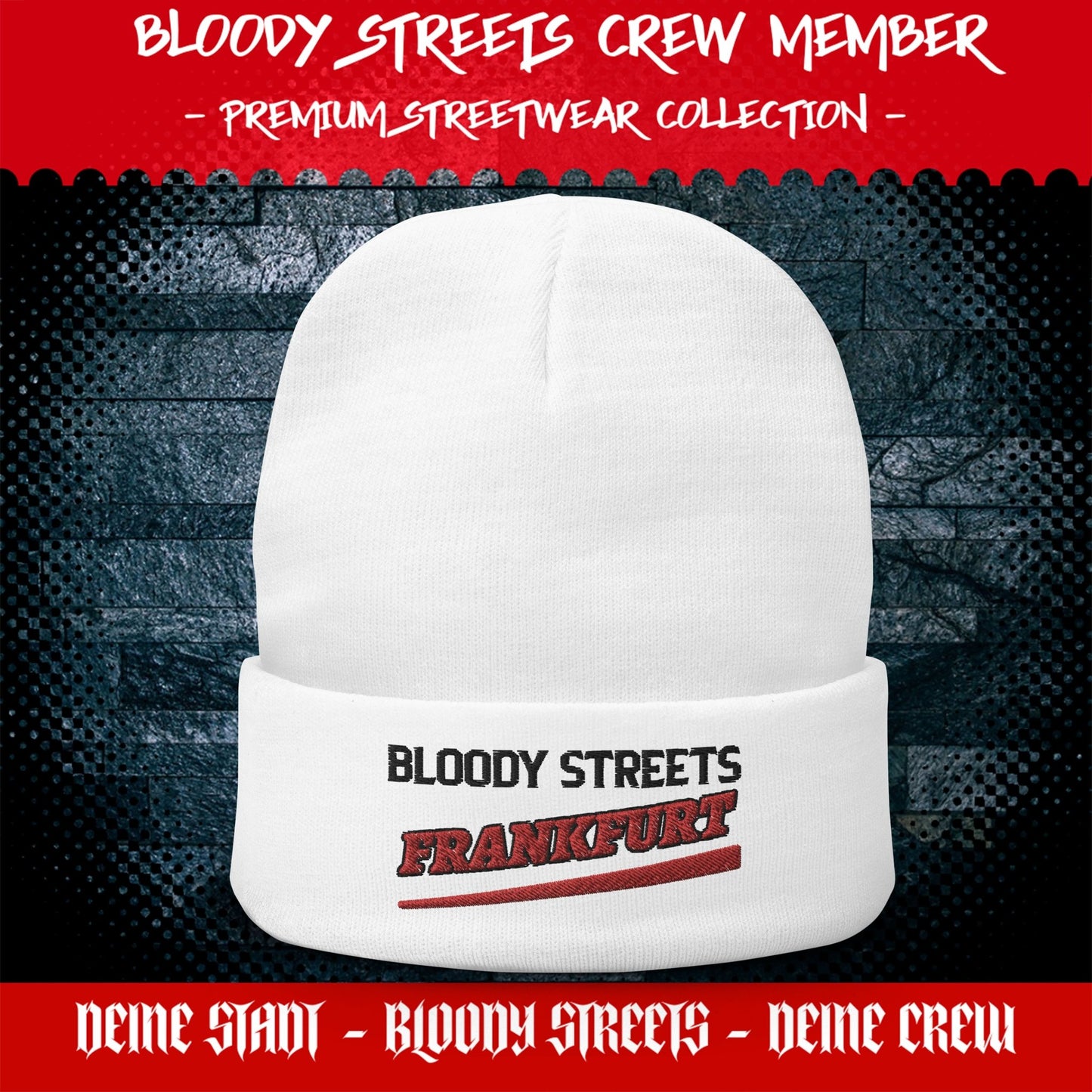BS CITY Frankfurt Crew Member Premium Beanie - BLOODY-STREETS.DE Streetwear Herren und Damen Hoodies, T-Shirts, Pullis