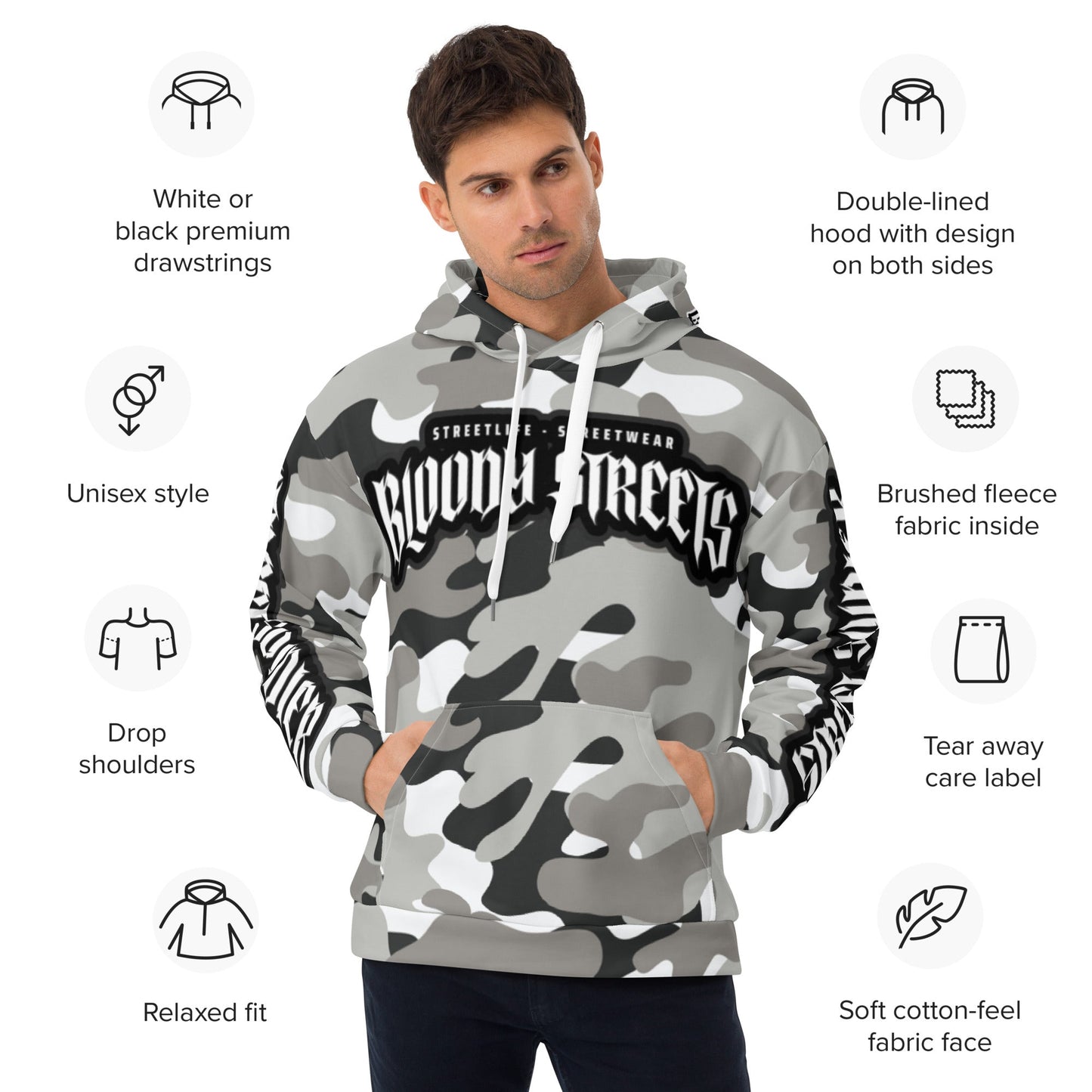 CAMOUFLAGE Bull Dog "Street Soldier" Unisex Hoodie - BLOODY-STREETS.DE Streetwear Herren und Damen Hoodies, T-Shirts, Pullis