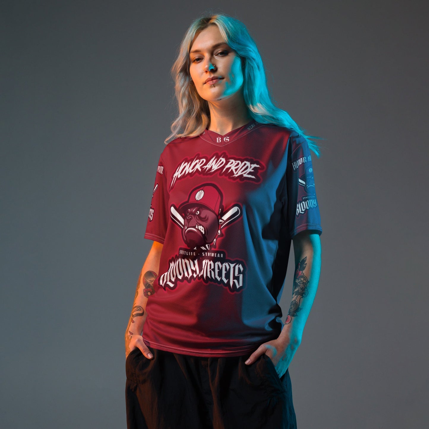 Honor and Pride Shirt Bloody Red N Recyceltes -Trikot - BLOODY-STREETS.DE Streetwear Herren und Damen Hoodies, T-Shirts, Pullis