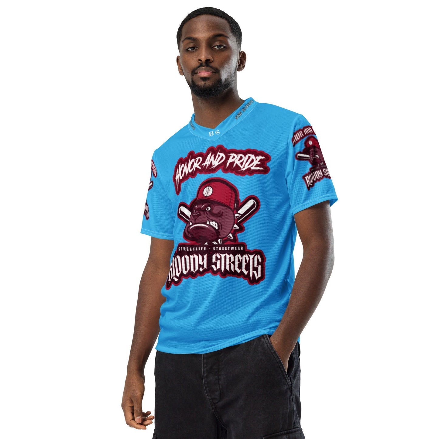Honor and Pride Shirt Blue Recyceltes -Trikot - BLOODY-STREETS.DE Streetwear Herren und Damen Hoodies, T-Shirts, Pullis