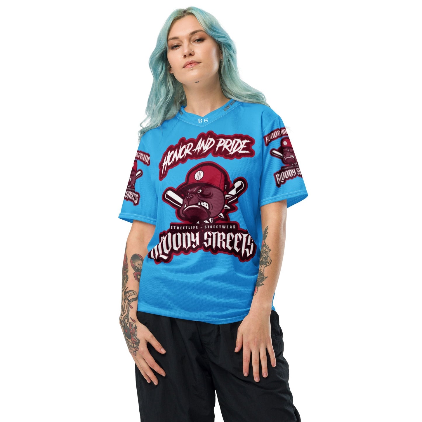 Honor and Pride Shirt Blue Recyceltes -Trikot - BLOODY-STREETS.DE Streetwear Herren und Damen Hoodies, T-Shirts, Pullis