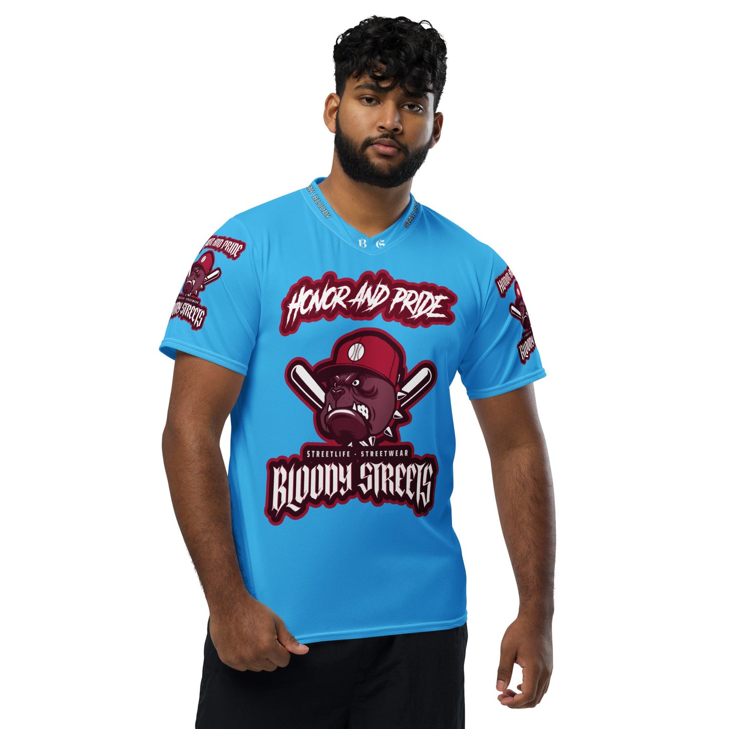 Honor and Pride Shirt Blue Recyceltes -Trikot - BLOODY-STREETS.DE Streetwear Herren und Damen Hoodies, T-Shirts, Pullis