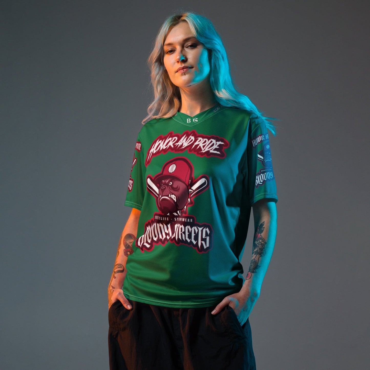 Honor and Pride Shirt Green Recyceltes -Trikot - BLOODY-STREETS.DE Streetwear Herren und Damen Hoodies, T-Shirts, Pullis