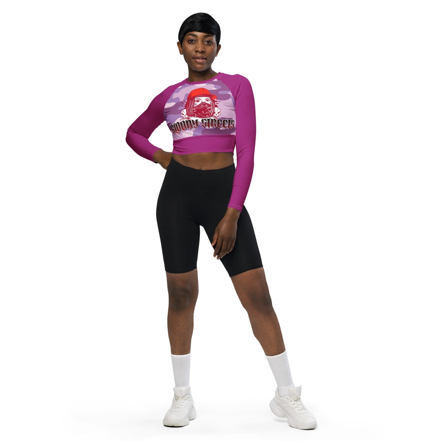 Recyceltes Langarm Crop Top Military Purple - BLOODY-STREETS.DE Streetwear Herren und Damen Hoodies, T-Shirts, Pullis