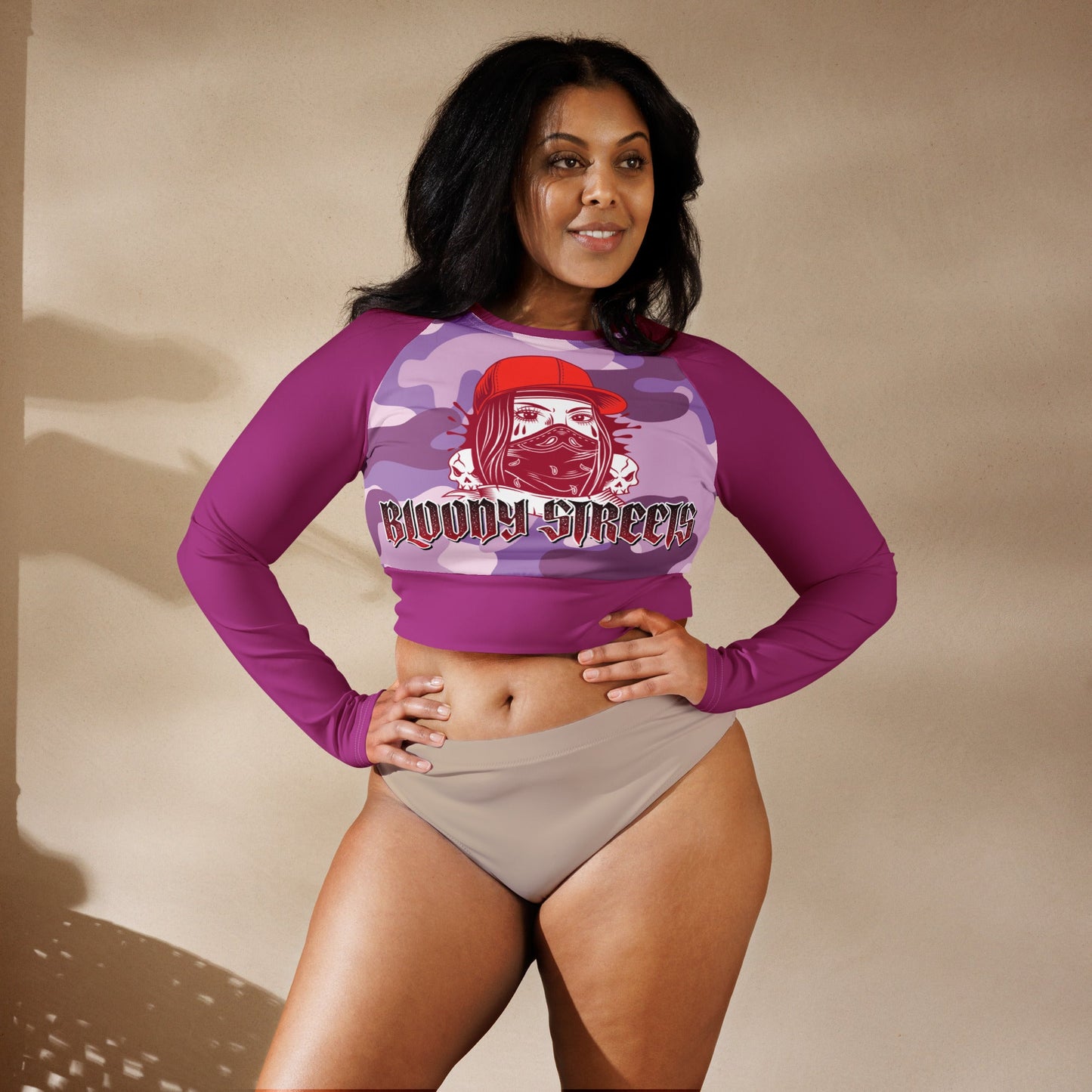 Recyceltes Langarm Crop Top Military Purple - BLOODY-STREETS.DE Streetwear Herren und Damen Hoodies, T-Shirts, Pullis
