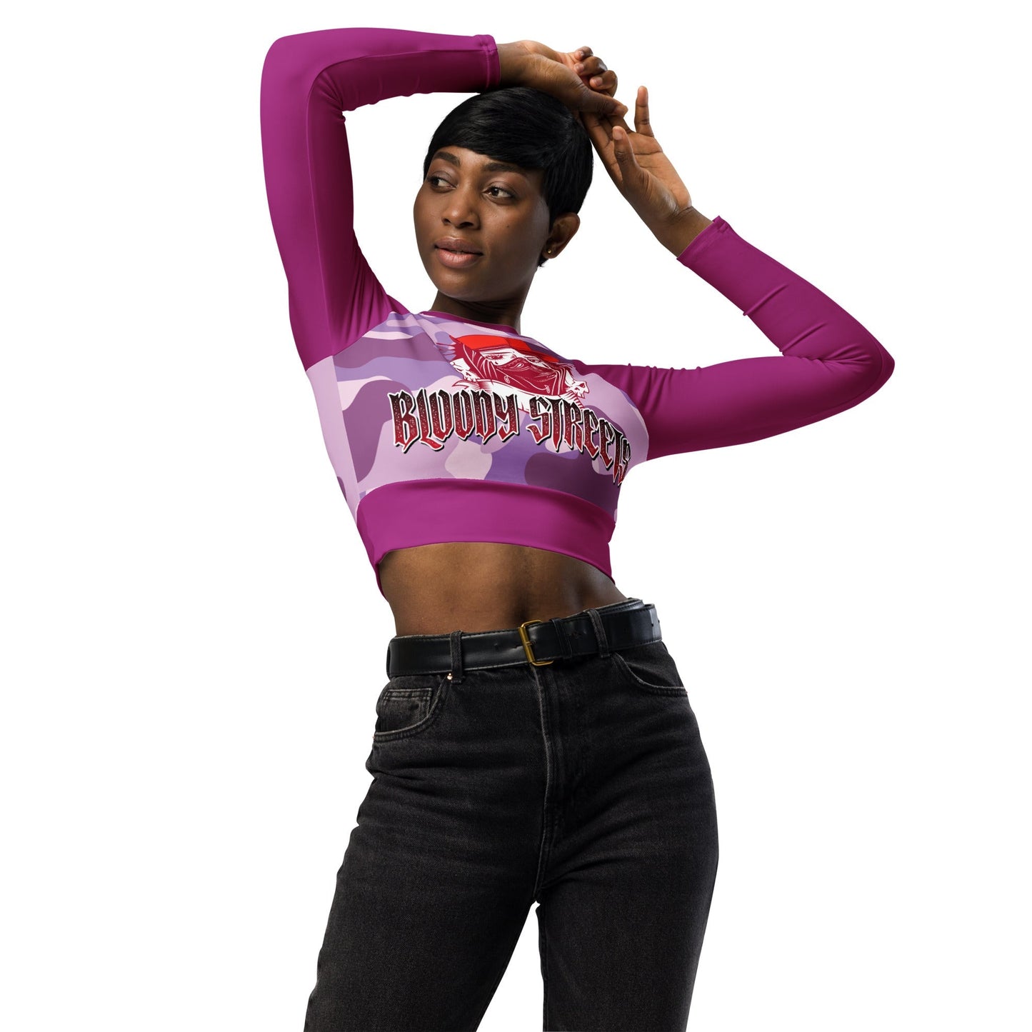 Recyceltes Langarm Crop Top Military Purple - BLOODY-STREETS.DE Streetwear Herren und Damen Hoodies, T-Shirts, Pullis