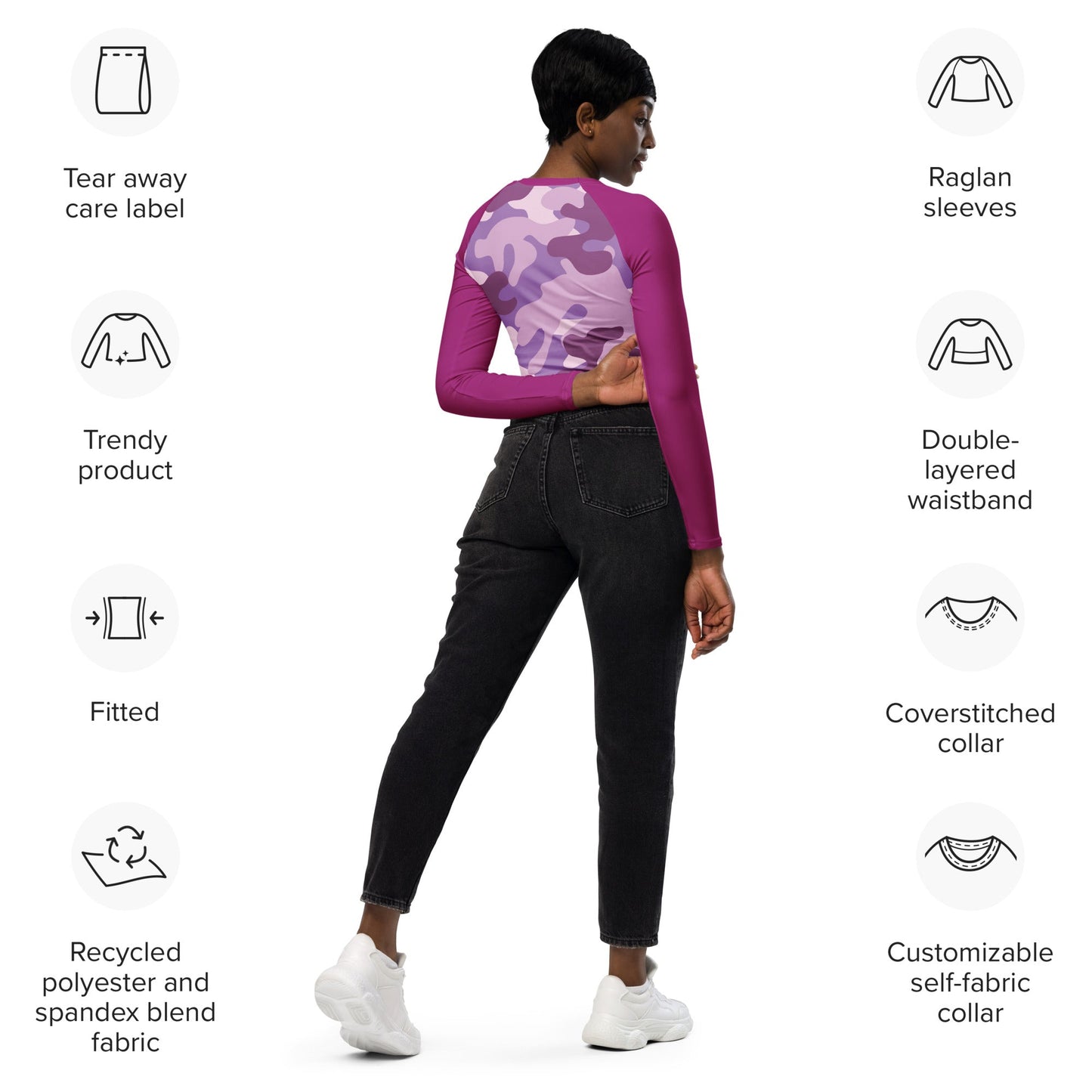 Recyceltes Langarm Crop Top Military Purple - BLOODY-STREETS.DE Streetwear Herren und Damen Hoodies, T-Shirts, Pullis