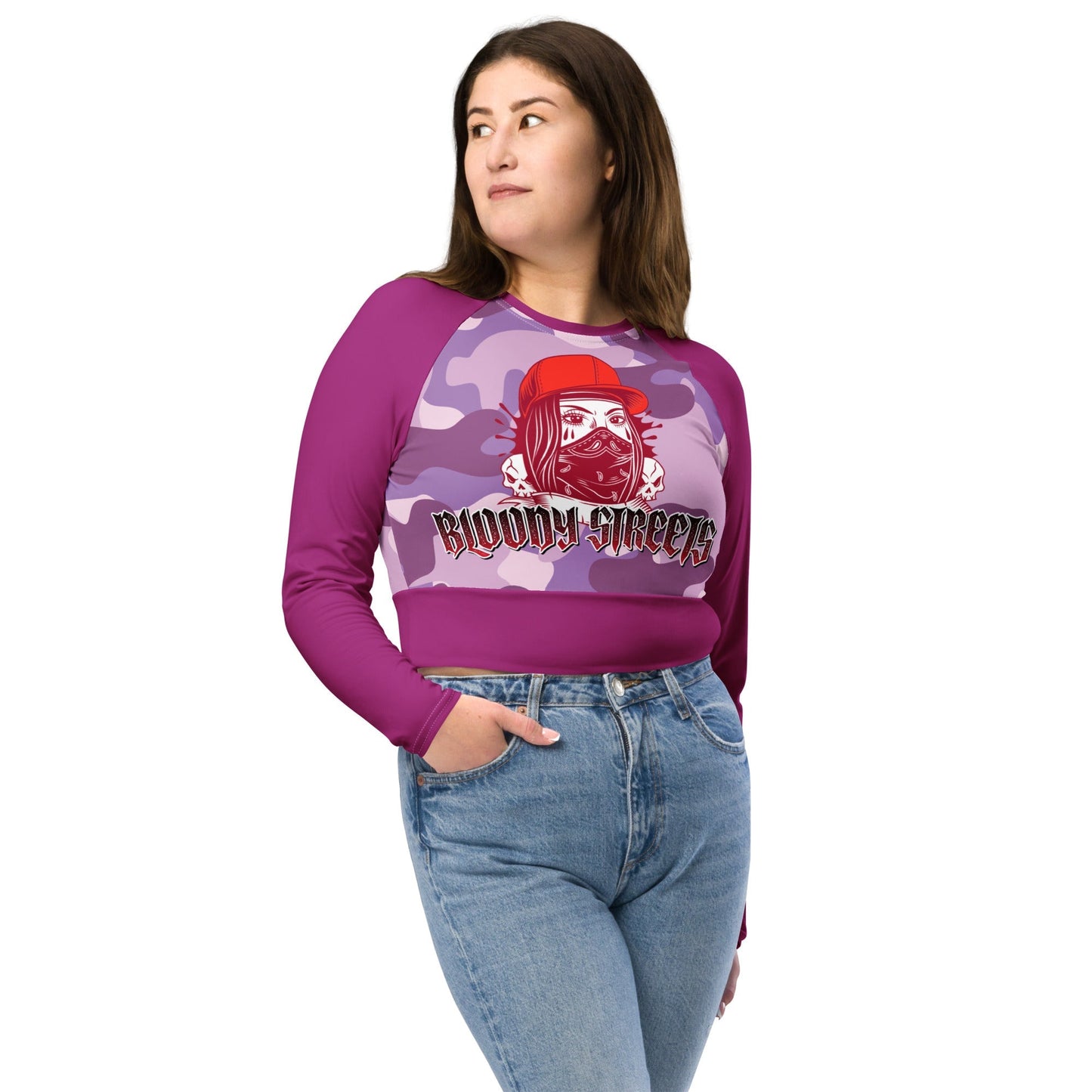 Recyceltes Langarm Crop Top Military Purple - BLOODY-STREETS.DE Streetwear Herren und Damen Hoodies, T-Shirts, Pullis