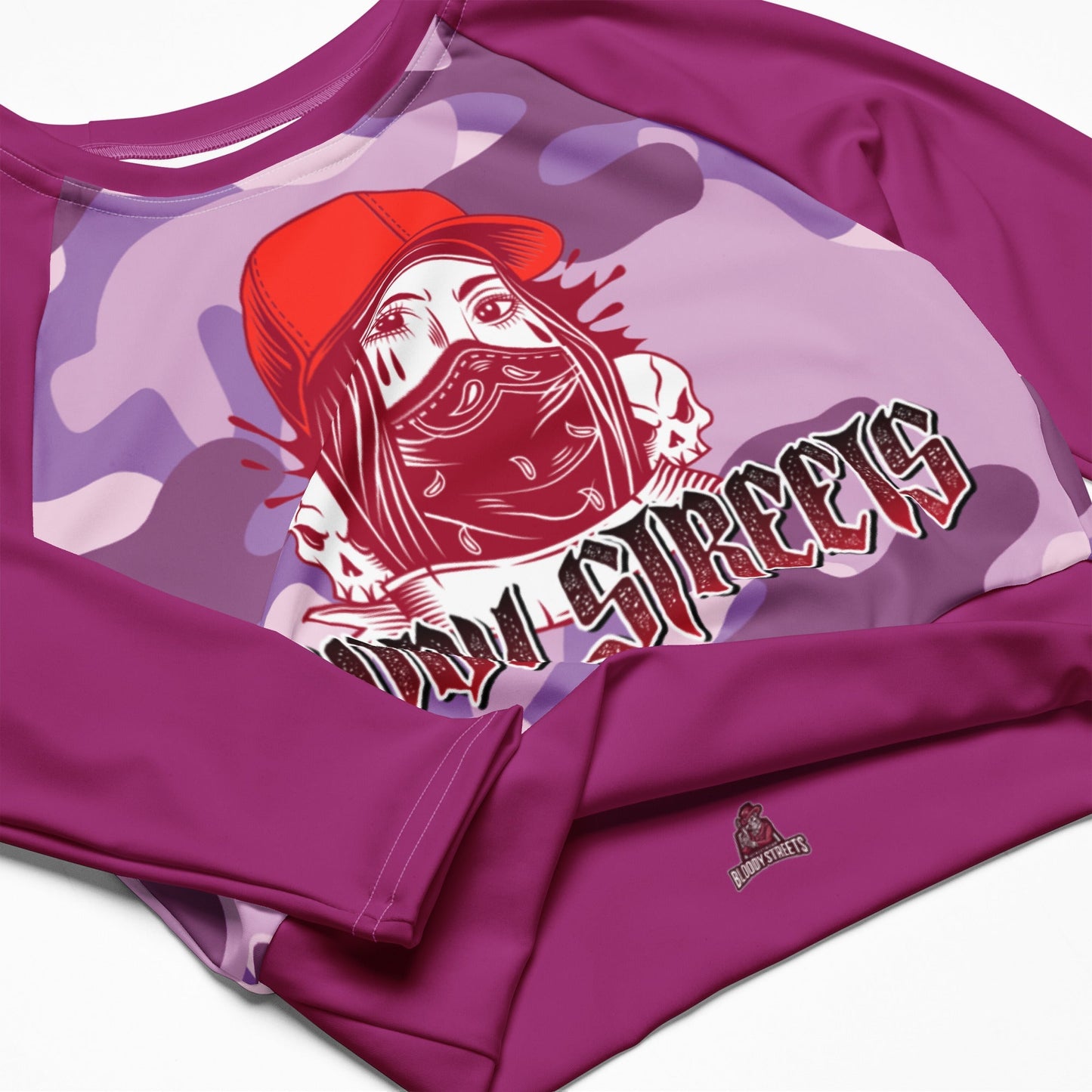 Recyceltes Langarm Crop Top Military Purple - BLOODY-STREETS.DE Streetwear Herren und Damen Hoodies, T-Shirts, Pullis