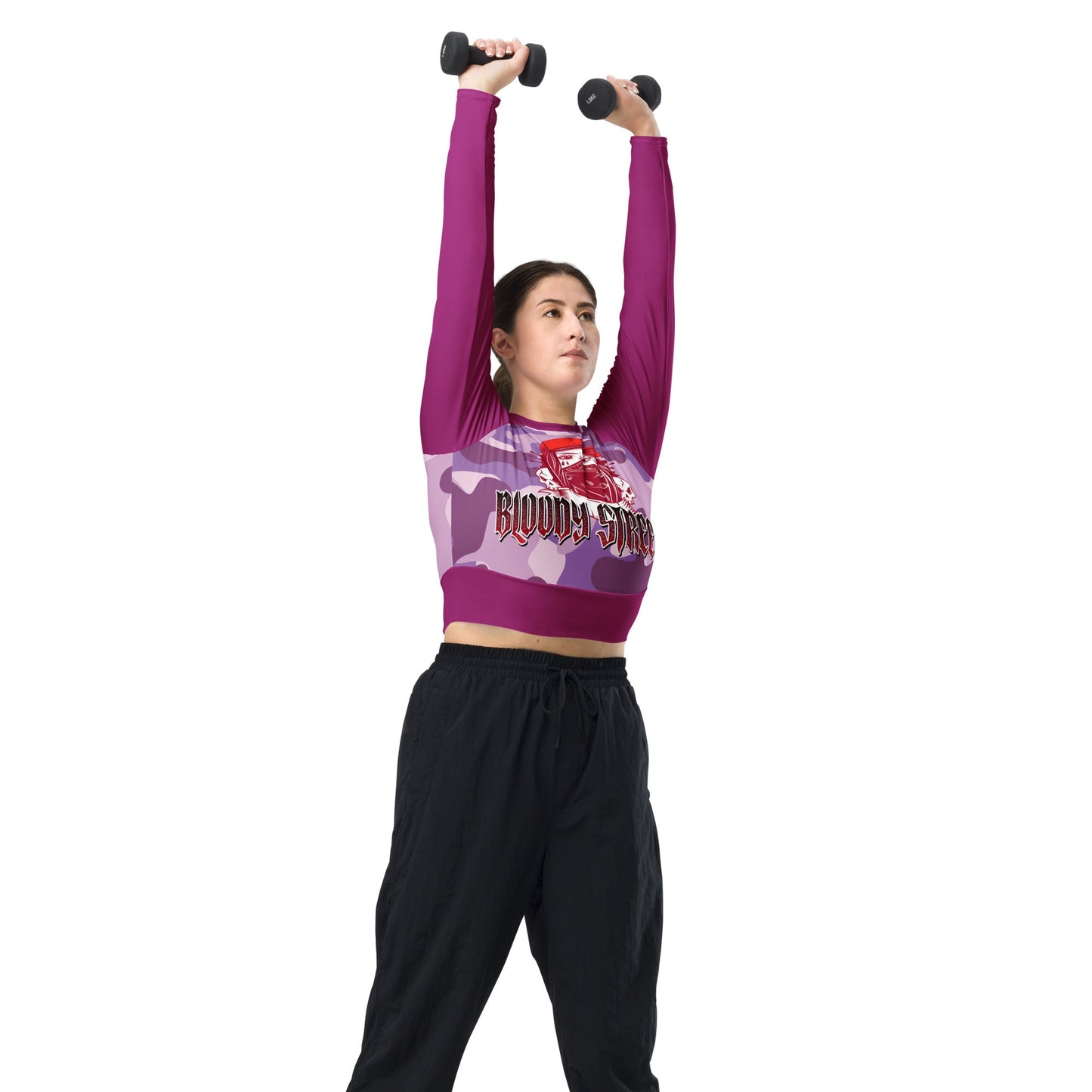 Recyceltes Langarm Crop Top Military Purple - BLOODY-STREETS.DE Streetwear Herren und Damen Hoodies, T-Shirts, Pullis