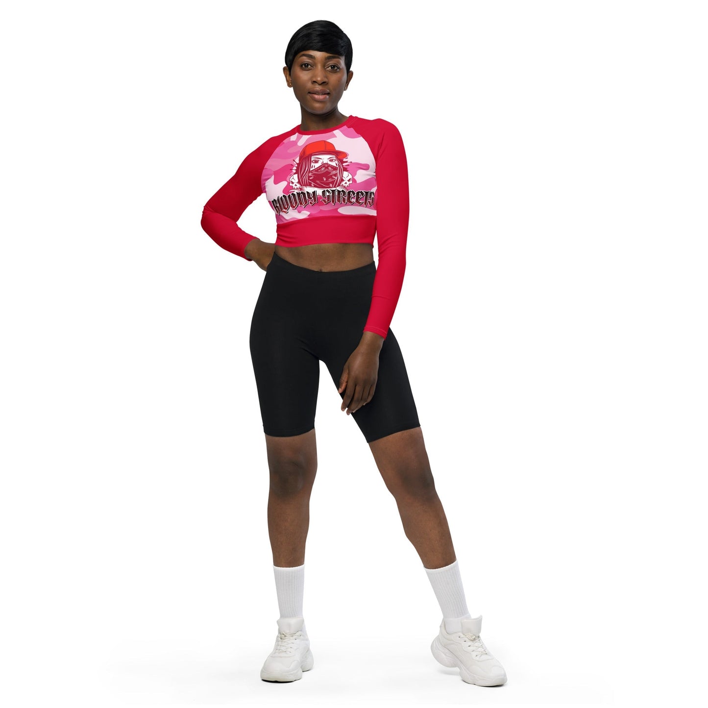 Recyceltes Langarm Crop Top Military Red - BLOODY-STREETS.DE Streetwear Herren und Damen Hoodies, T-Shirts, Pullis