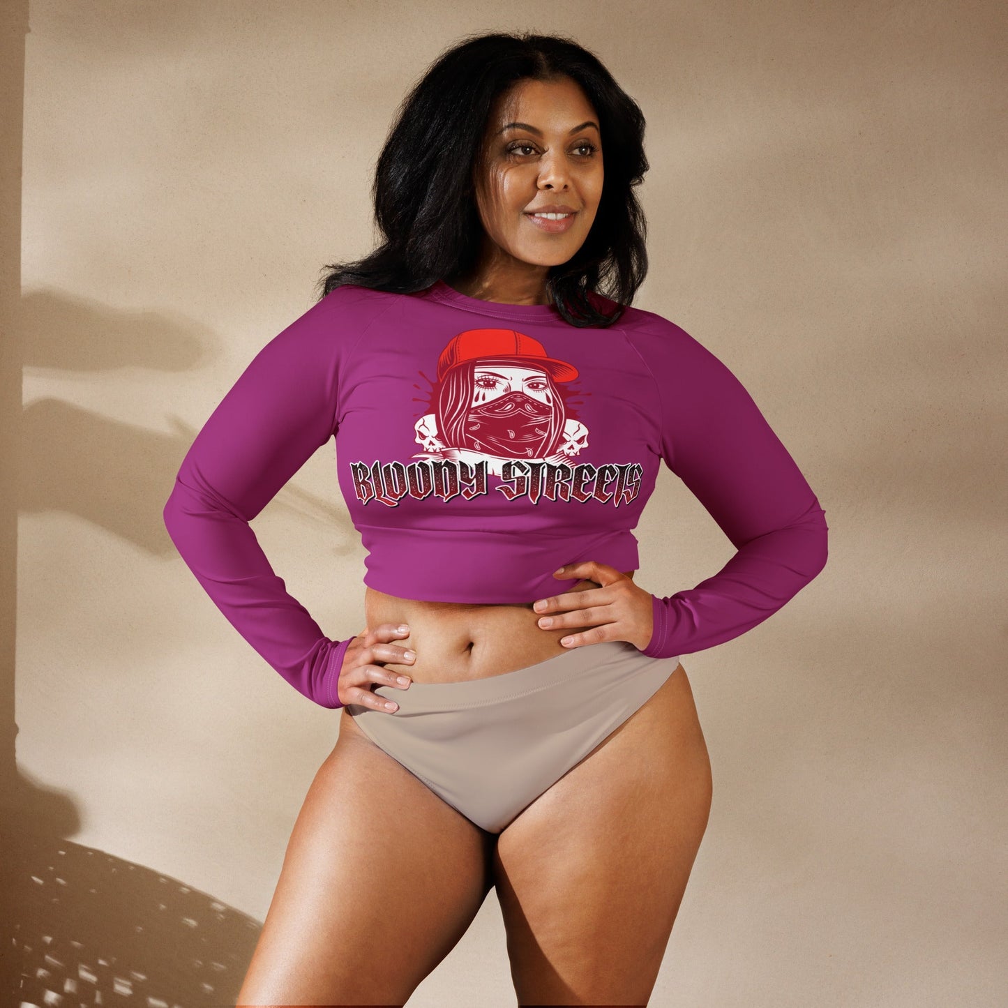 Recyceltes Langarm Crop Top Purple - BLOODY-STREETS.DE Streetwear Herren und Damen Hoodies, T-Shirts, Pullis