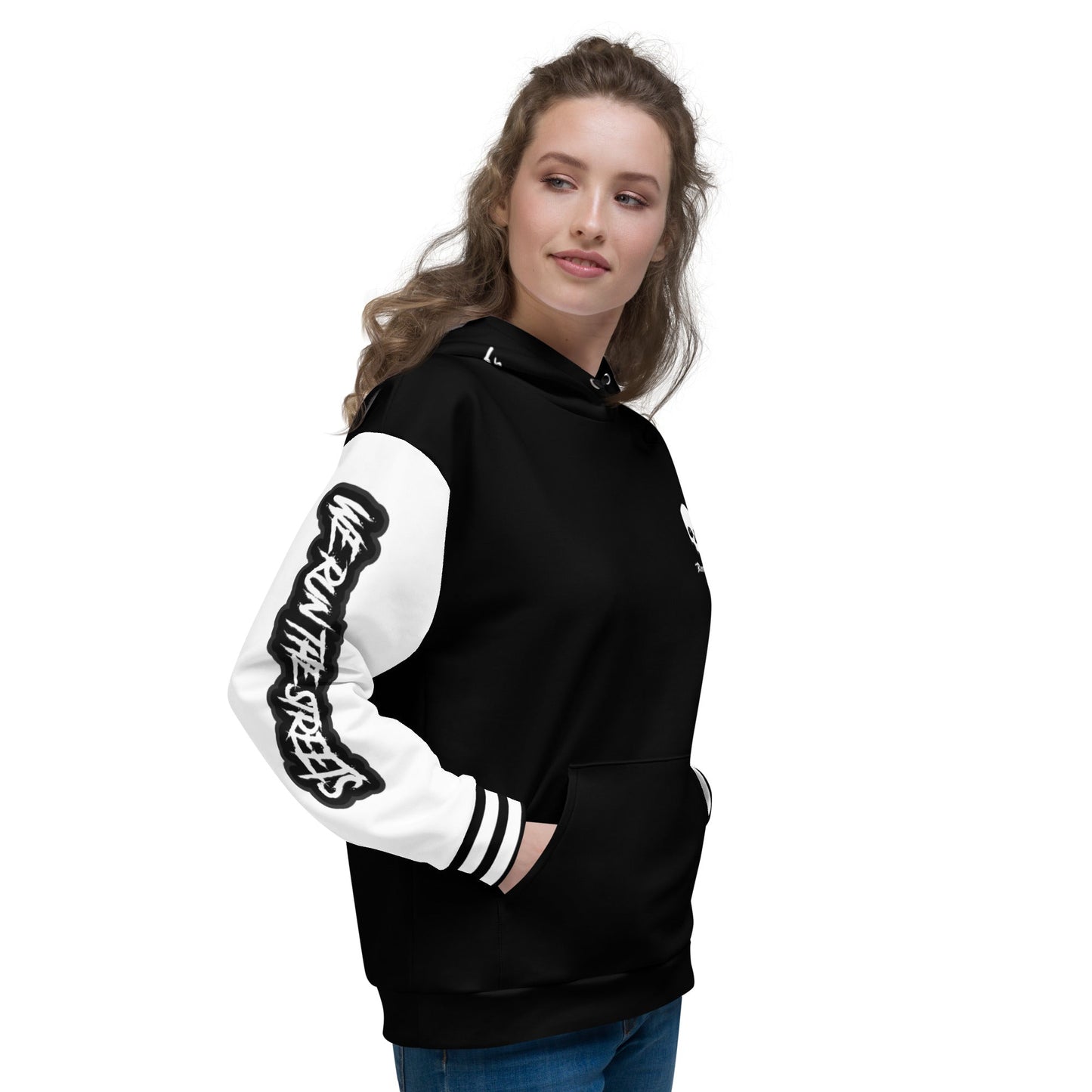 We run the Streets Schwarz - Weiß Hoodie - BLOODY-STREETS.DE Streetwear Herren und Damen Hoodies, T-Shirts, Pullis
