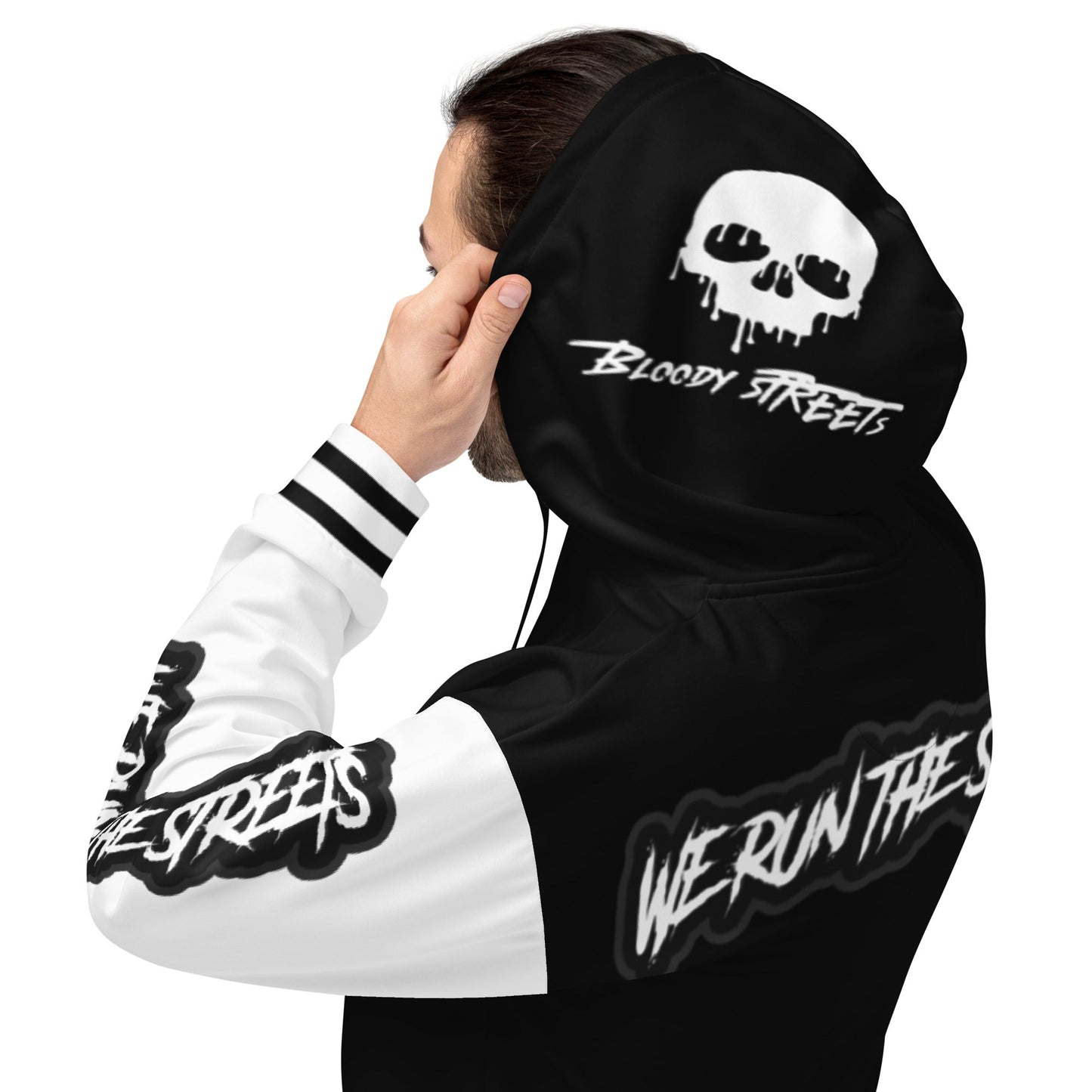 We run the Streets Schwarz - Weiß Hoodie - BLOODY-STREETS.DE Streetwear Herren und Damen Hoodies, T-Shirts, Pullis