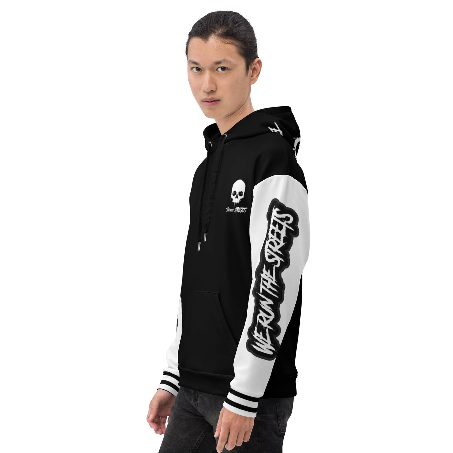 We run the Streets Schwarz - Weiß Hoodie - BLOODY-STREETS.DE Streetwear Herren und Damen Hoodies, T-Shirts, Pullis