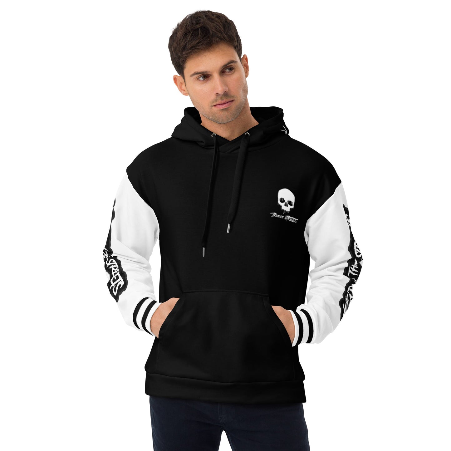 We run the Streets Schwarz - Weiß Hoodie - BLOODY-STREETS.DE Streetwear Herren und Damen Hoodies, T-Shirts, Pullis