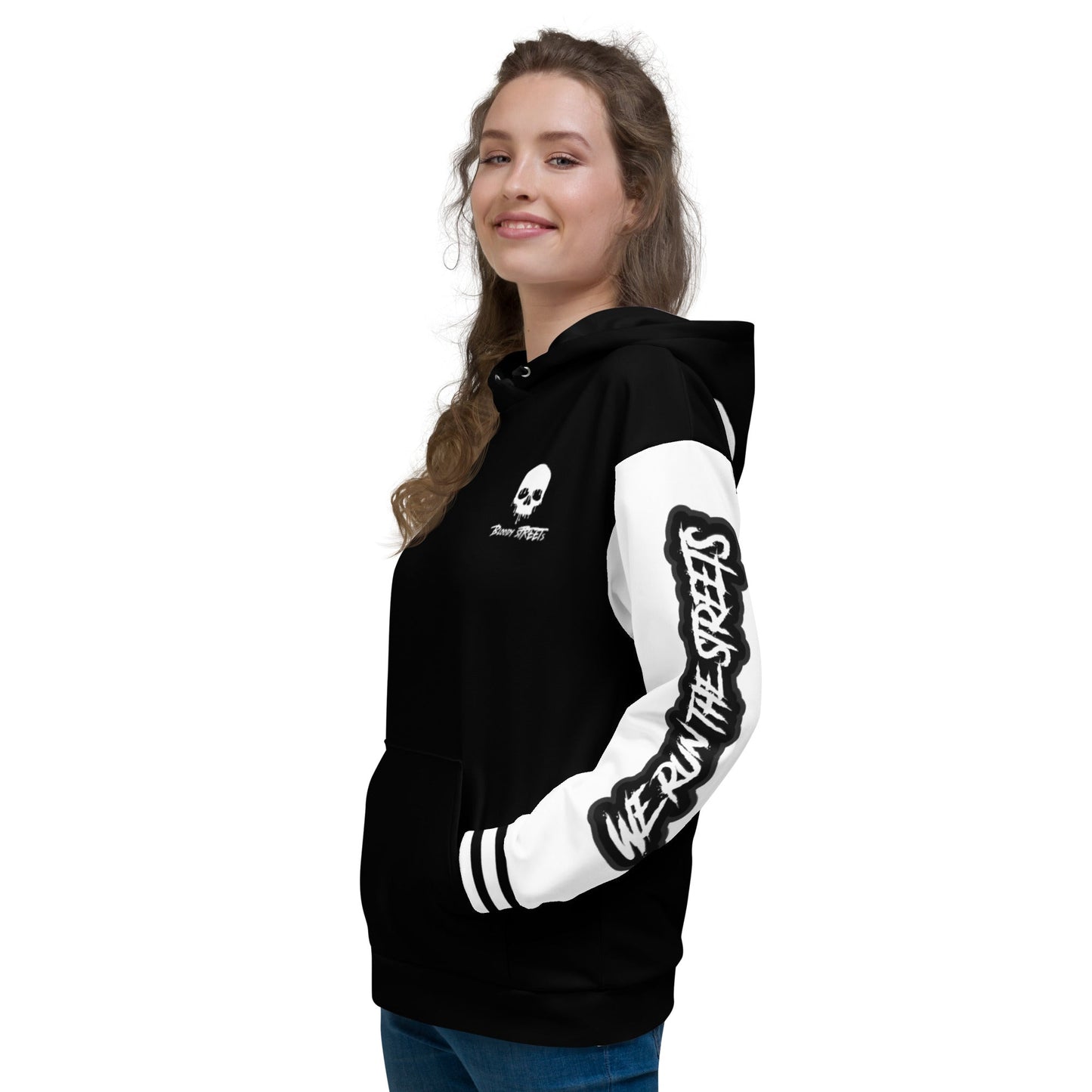 We run the Streets Schwarz - Weiß Hoodie - BLOODY-STREETS.DE Streetwear Herren und Damen Hoodies, T-Shirts, Pullis