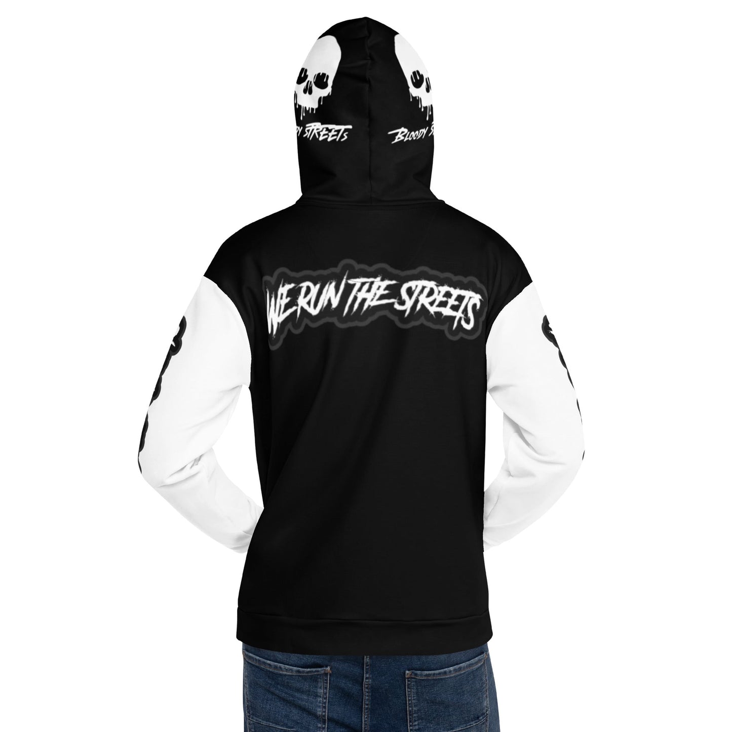 We run the Streets Schwarz - Weiß Hoodie - BLOODY-STREETS.DE Streetwear Herren und Damen Hoodies, T-Shirts, Pullis