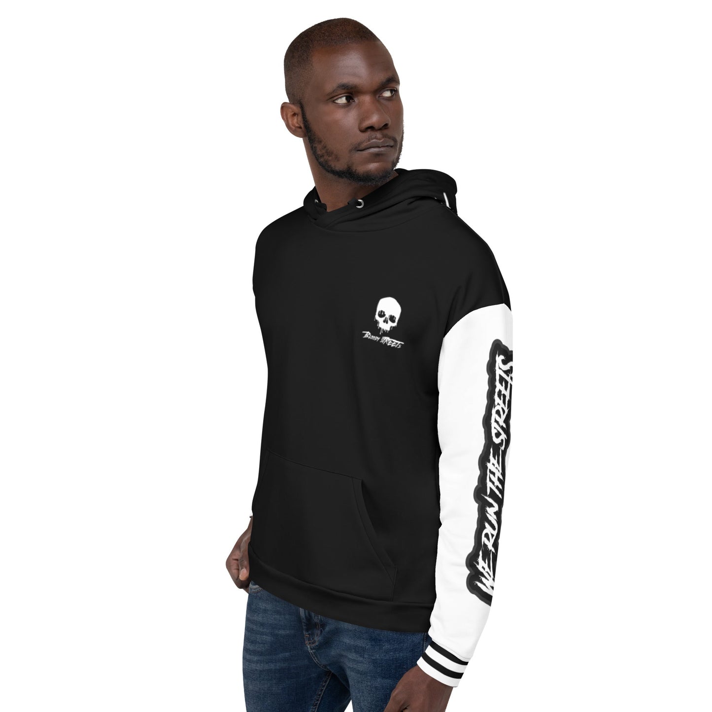 We run the Streets Schwarz - Weiß Hoodie - BLOODY-STREETS.DE Streetwear Herren und Damen Hoodies, T-Shirts, Pullis