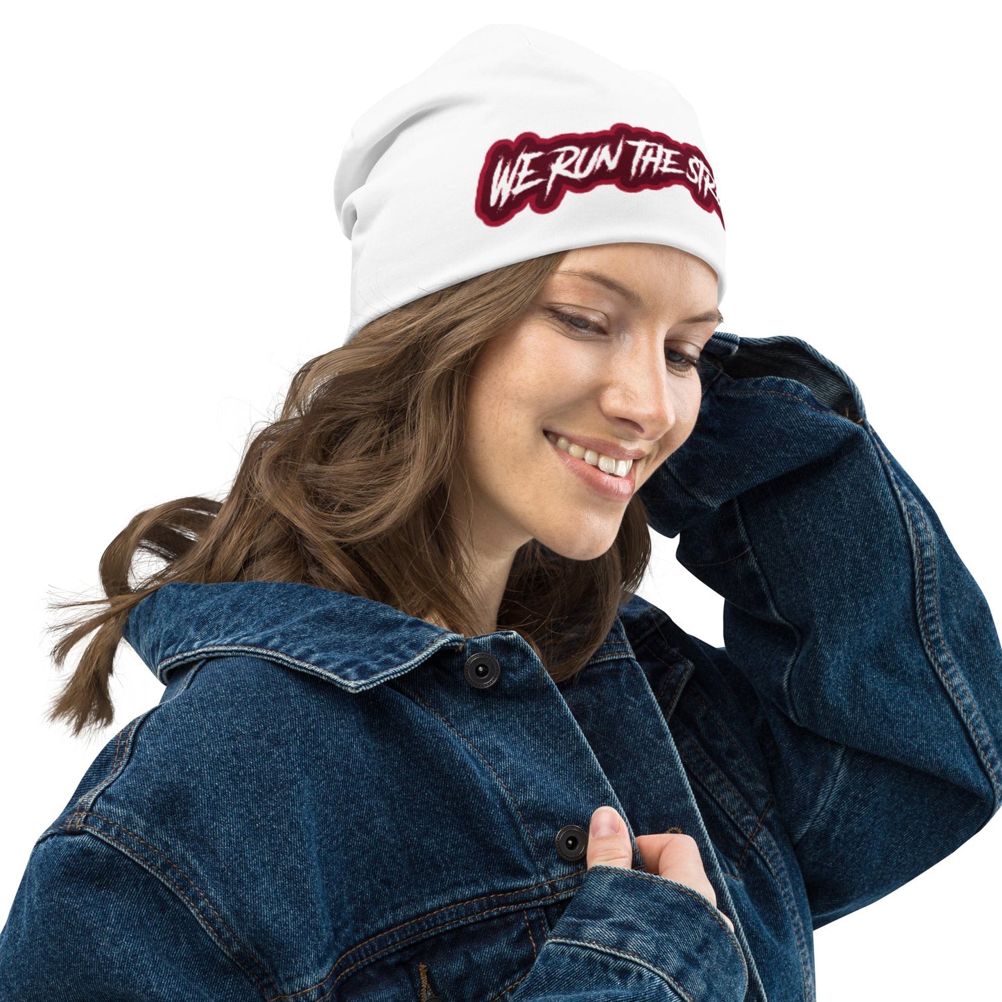 We Run The Streets WHITE RED Beanie - BLOODY-STREETS.DE Streetwear Herren und Damen Hoodies, T-Shirts, Pullis