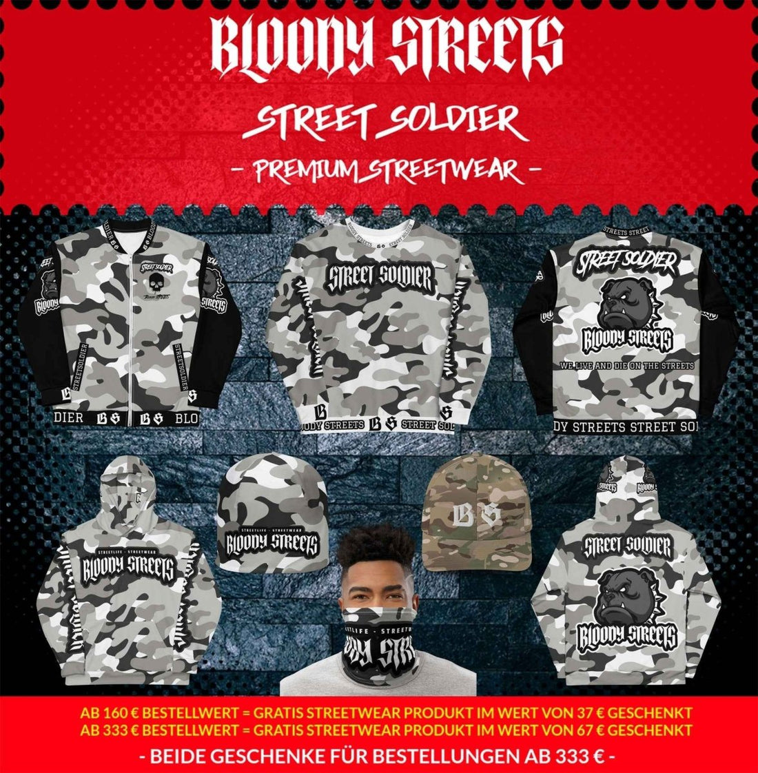 "STREET SOLDIER - BLOODY STREETS" Streetwear Collection: Camouflage Styles für echte Krieger - BLOODY-STREETS.DE